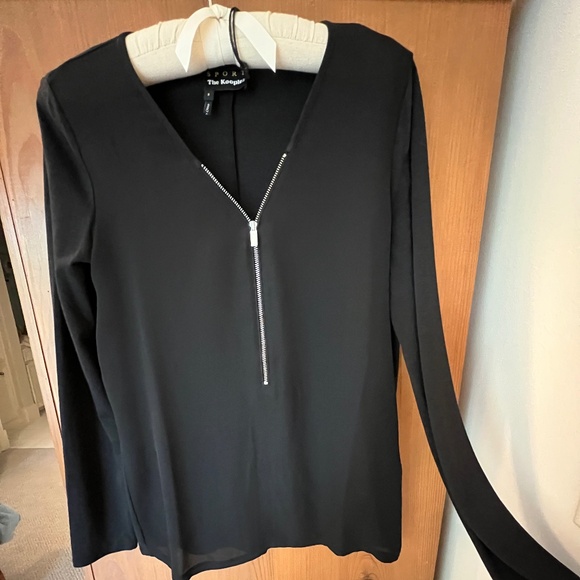 The Kooples Sport Mix Woven Jersey Zip Front Long Sleeve Top, S, NWT - Picture 3 of 10